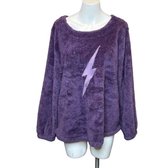 Wildfox purple lightning bolt fleece lounge top size L - Picture 1 of 14